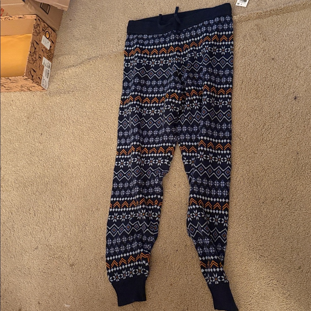 Sun + Stone Navy and Orange Patterned Joggers